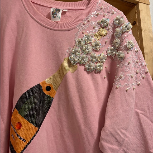 Queen of Sparkles Pink Embellished Sweater with Champagne Design - Picture 2 of 6